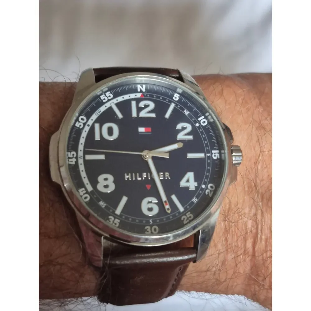 Tommy Hilfiger Men's Watch Large Dial Stainless Steel‎ Case Brown Leather Strap